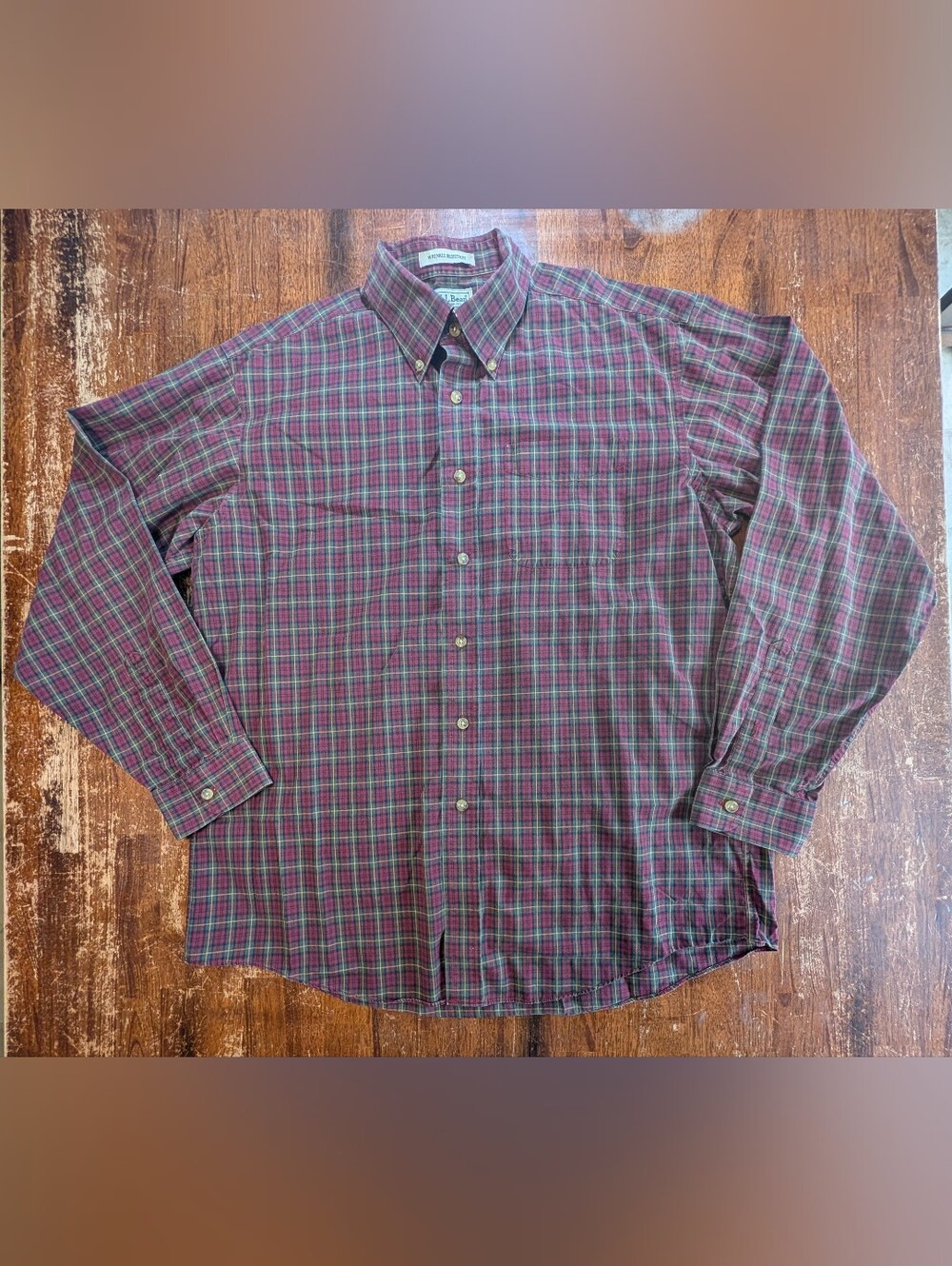 L.L. Bean Plaid Button Down Shirt Mens Large Red Multicolor Long Sleeve Casual